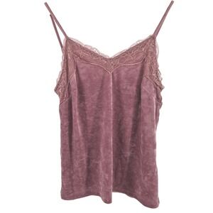 INC Velvet Lace Trim Cami Tank Top Dusty Rose Womens Sz S Holiday Fairy Grunge